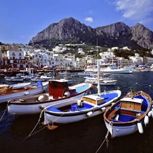 Europe, Italy, Capri. Boats line the harbor at Marina Grande on the Isle of Capri near Naples