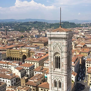 Europe, Italy, Florence. View from Duomo cupola. Giottos Tower, street scenes