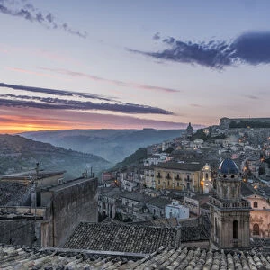 Europe, Italy, Sicily, Ragusa, Looking Down on Ragusa Ibla at Sunrise