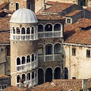 Europe, Italy, Venice. Building with spiral staircase in a tower