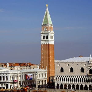 Europe, Italy, Venice. St. Marks Square (aka Piazza San Marco), Doges Palace & the Campanile