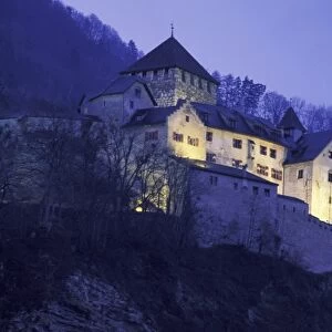 Europe, Liechtenstein, Vaduz. Vaduz Castle in evening light