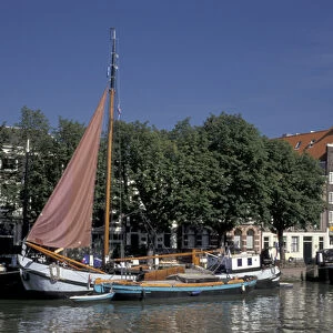 Europe, Netherlands, Dordrecht Ships at riverbank