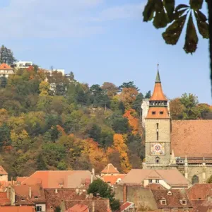 Europe, Romania, Brasov. Poarta Schei district. Near George Street. Clock Tower