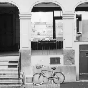 Europe, Switzerland, Berne. Kramgasse Building with bike Europe, Switzerland, Berne. Kramgasse Building with bike