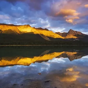 Evening light on Maligne Lake and Sampson Peak, Jasper National Park, Alberta, Canada