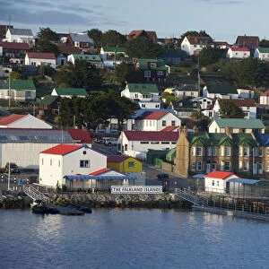 Falkland Island, Stanley (aka Port Stanley). Port area of Stanley in front of typical