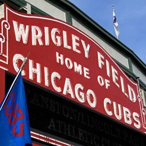 Famous marquee sign of Wrigley Field in Chicago, Illinois, USA