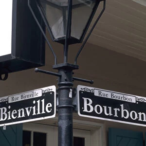 Famous street sign of Bourbon Street in the French Quarter in wonderful city of New