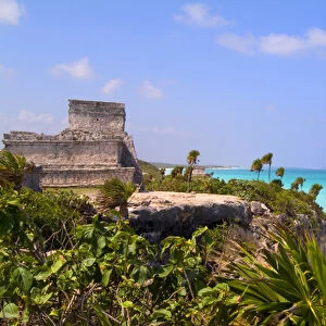 The Famous Tulum Ruins and Landmark of Mexico and the blue ocean