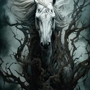 Fantasy of horse charging through forest. &copy;Jim Zuckerman / Jaynes Gallery / DanitaDelimont.com