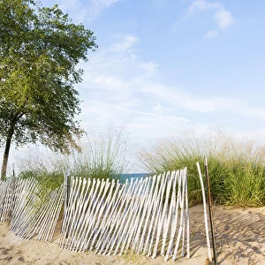 Fence along beach of Lake Huron, Port Huron, MI