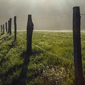 Fence in Cades Cove at sunrise, Great Smoky Mountains National Park, Tennessee