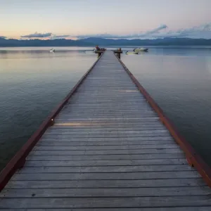Fiji, Vanua Levu. Long wooden pier