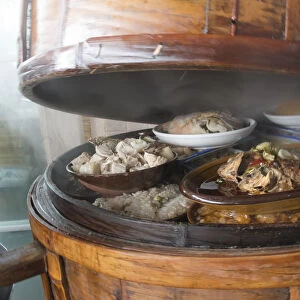 Food in bamboo steamer, Pengzhen, Chengdu, Sichuan Province, China