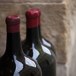 France, Aquitaine Region, Gironde Department, St-Emilion, wine town, wine bottles