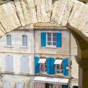 France, Arles, Roman Amphitheater arch and typical French window scene