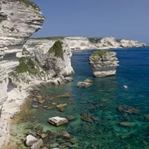 France, Corsica. View of white limestone cliffs and the Mediterrean Sea from Bonifacio