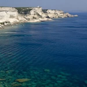 France, Corsica. View of white limestone cliffs and clear water of Mediterrean Sea from Bonifacio