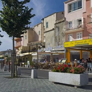 France, Corsica. Waterfront cafes and apartments in St. Florent