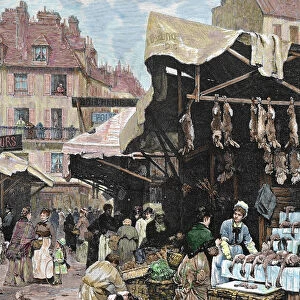 France. Paris. Market. Colored engraving, 1869