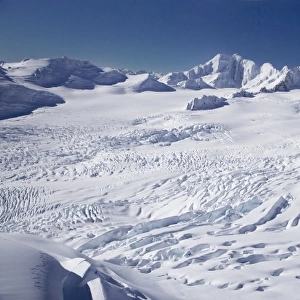 Franz Josef Glacier Neve, West Coast, South Island, New Zealand - aerial