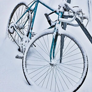 Fresh snow on bike, town of Snoqualmie