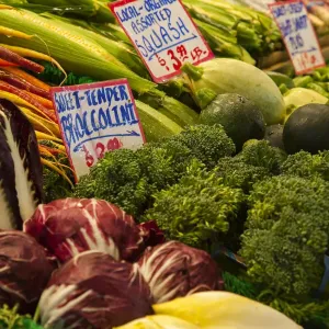 Fresh vegetables for sale at Pike Place Market in Seattle, Washington State Fresh vegetables for sale at Pike Place Market in Seattle, Washington State
