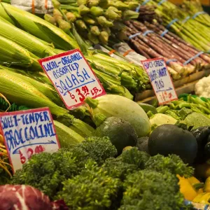 Fresh vegetables for sale at Pike Place Market in Seattle, Washington State Fresh vegetables for sale at Pike Place Market in Seattle, Washington State