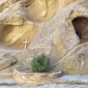 Georgia, Kakheti. Carved enclosures for religious worship at David Gareja Monastery
