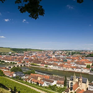 GERMANY, Bavaria, Bayern, Wurzburg. View from Festung Marienberg fortress with St