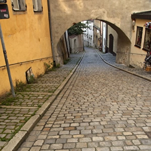 Germany, Bavaria, Passau. Typical narrow cobblestone streets of Passau