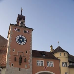 Germany, Bavaria, Regensburg. Historic Salt House & clock tower