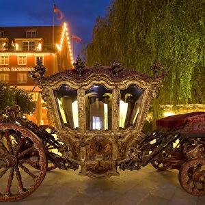 Germany, Lindau Island, Lake Constance. Victorian ornate carriage in front of hotel at