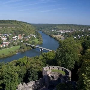 Germany, Wertheim. View near confluence of Tauber & Main River from hilltop ruins