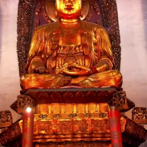 Gold Buddhist Statue Print from Jade Buddha Temple, Shanghai, China Gold Buddhist Statue Print from Jade Buddha Temple, Shanghai, China