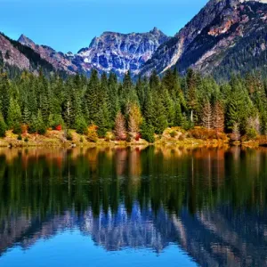 Gold Lake Reflection Mount Chikamin Peak Fall Snoqualme Pass Wenatchee National Forest Gold Lake Reflection Mount Chikamin Peak Fall Snoqualme Pass Wenatchee National Forest