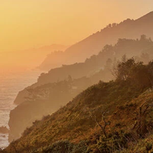 Golden Sunset on Big Sur Coastal Cliffs, California, USA