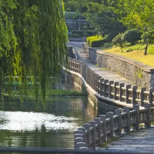 Gongchen Bridge with willow tree, eastern end of the Grand Canal, Hangzhou