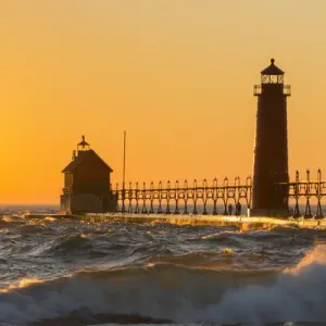 Grand Haven South Pier Lighthouse Print at Sunset on Lake Michigan Grand Haven South Pier Lighthouse Print at Sunset on Lake Michigan