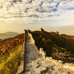 Great Wall of China and Jinshanling Mountains at sunrise, Jinshanling, China