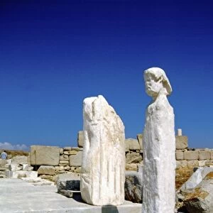 Greece, Aegean Sea, Delos. Marble statues along the Sacred Way