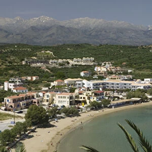 GREECE-CRETE-Hania Province-Almyrida: Kalyvia Bay Resort Town Beach View