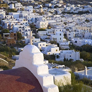Greece and Greek Island of Mykonos and the harbor town of Hora and small red roofed