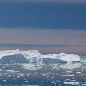 Greenland, Disko Bay, Ilulissat, elevated view of floating ice Greenland, Disko Bay, Ilulissat, elevated view of floating ice
