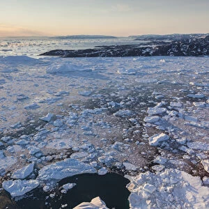 Greenland, Disko Bay, Ilulissat, floating ice, aerial view