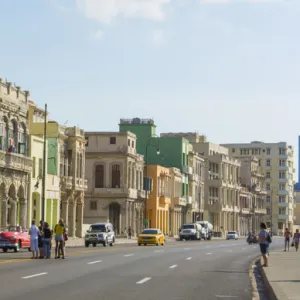 Havana Cuba main street at Capital with old colorful buildings and traffic Habana