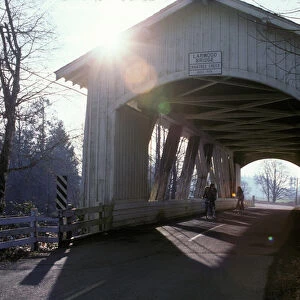 The historic Larwood bridge, one of the last usable wood covered bridges in Lane County