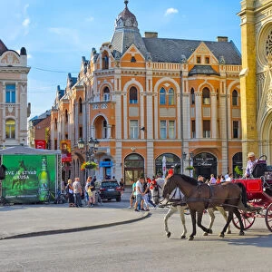 Horse carriage with the Name of Mary Church in Liberty Square, Novi Sad, Serbia