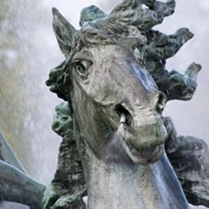 A horses head at the Monument aux Girondins sculpture and fountain on the Esplanade